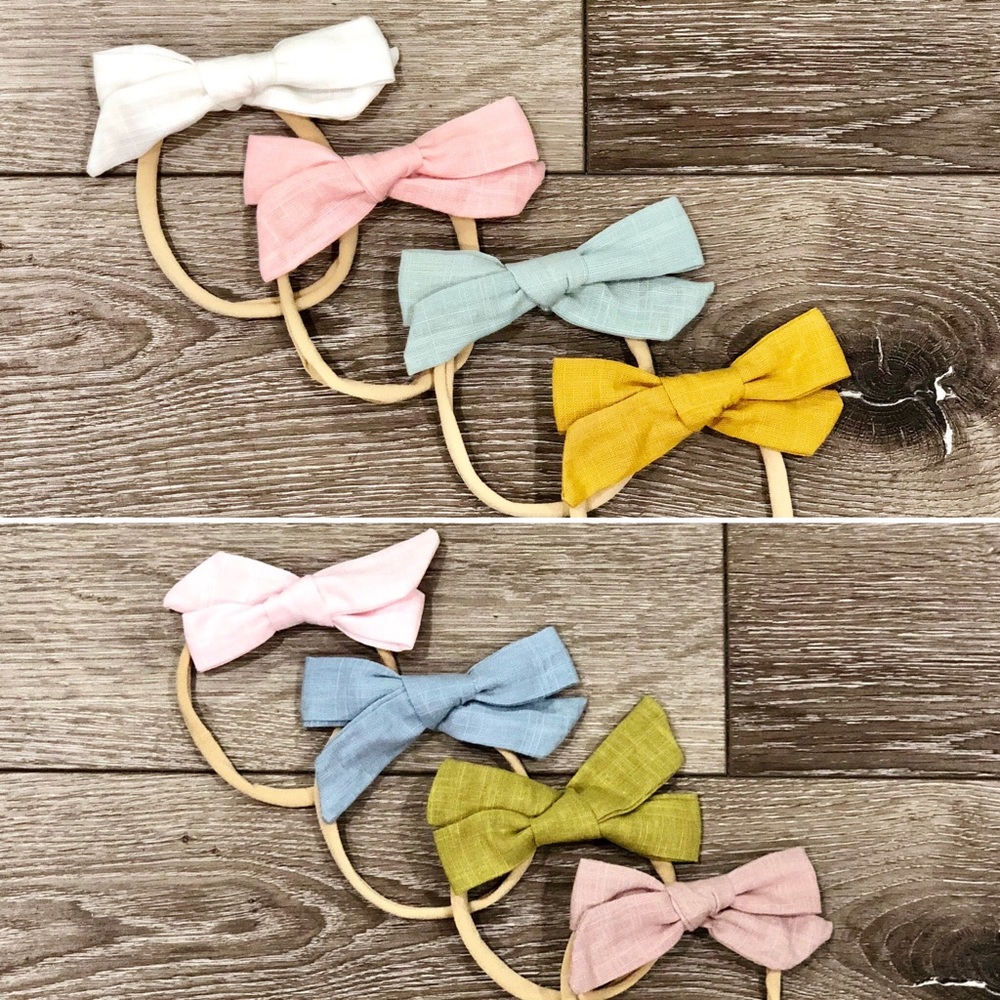 Soft Baby Nylon headband cotton bows (4-pack)
